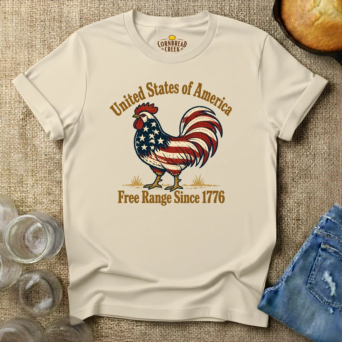 USA - Free Range Since 1776 T-Shirt Chicken and Rural Homestead Graphic tee Cornbread Creek