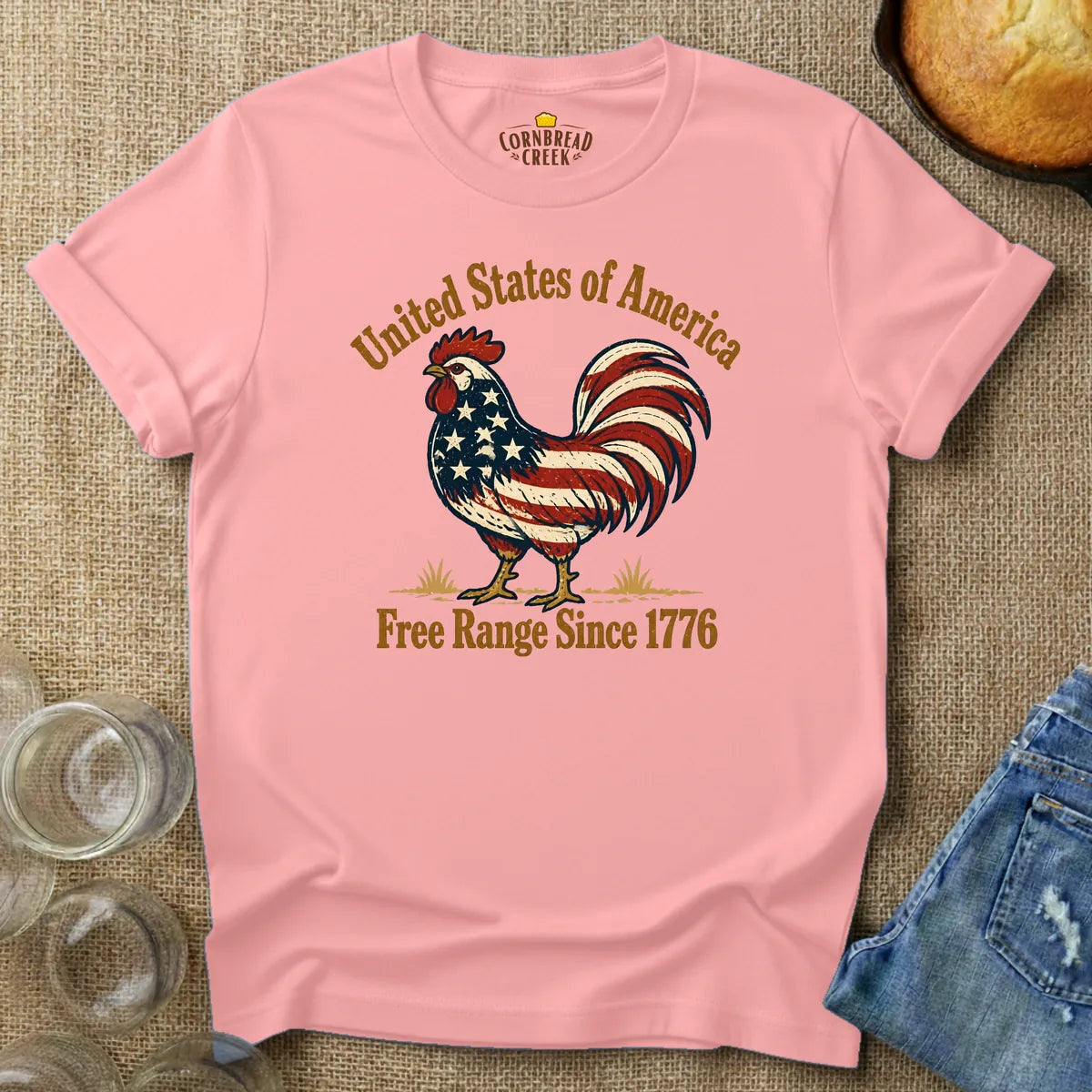 USA - Free Range Since 1776 T-Shirt Chicken and Rural Homestead Graphic tee Cornbread Creek