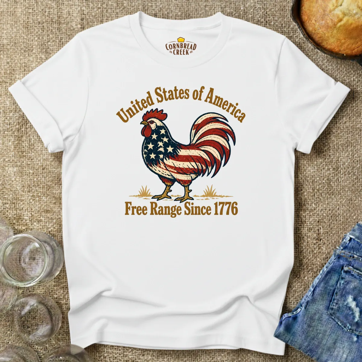 USA - Free Range Since 1776 T-Shirt Chicken and Rural Homestead Graphic tee Cornbread Creek