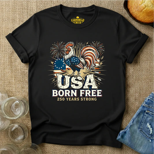 USA's 250 Patriotic Rooster T-Shirt Chicken and Rural Homestead Graphic tee Cornbread Creek