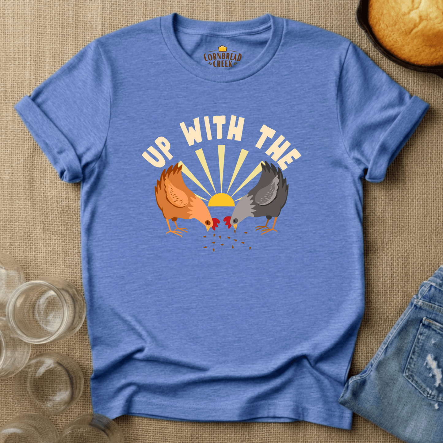 Up With The Chickens T-Shirt Chicken and Rural Homestead Graphic tee Cornbread Creek