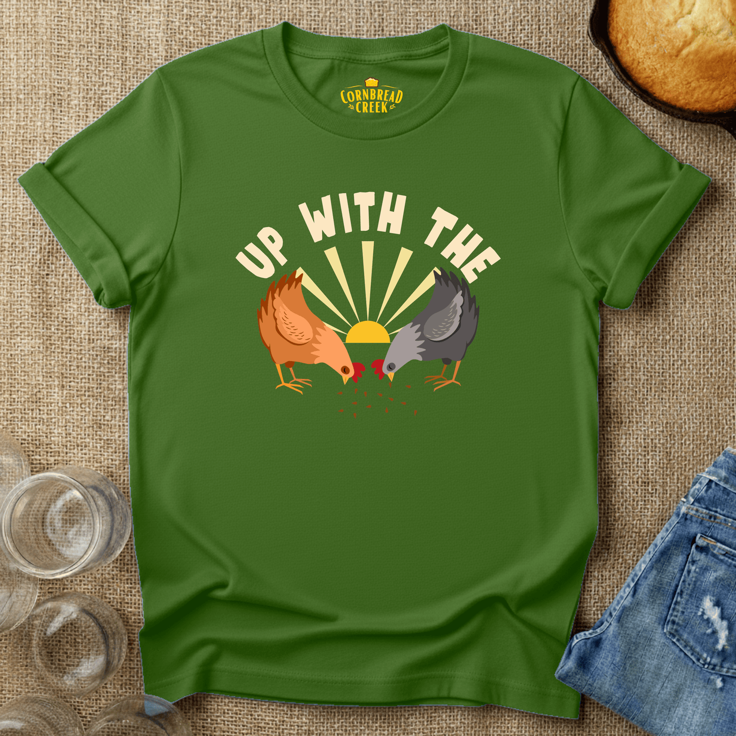 Up With The Chickens T-Shirt Chicken and Rural Homestead Graphic tee Cornbread Creek