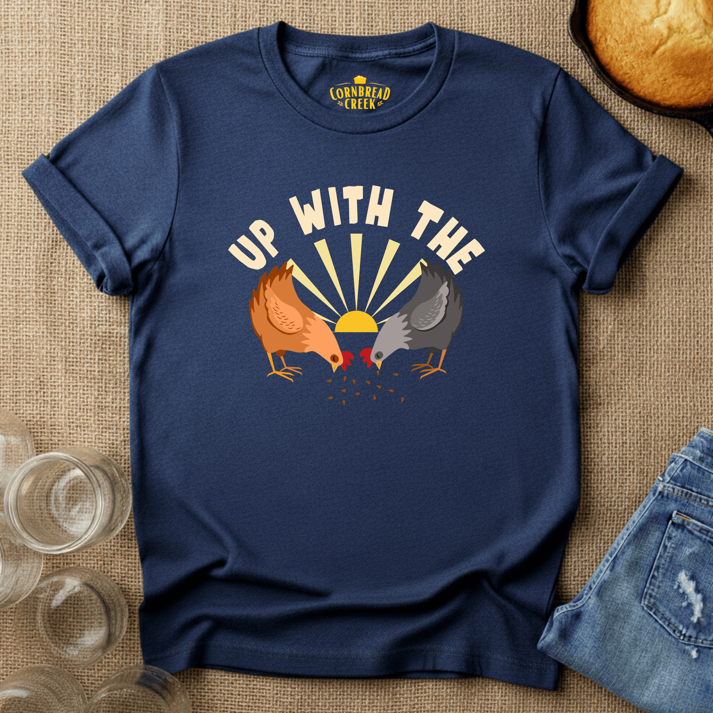 Up With The Chickens T-Shirt Chicken and Rural Homestead Graphic tee Cornbread Creek