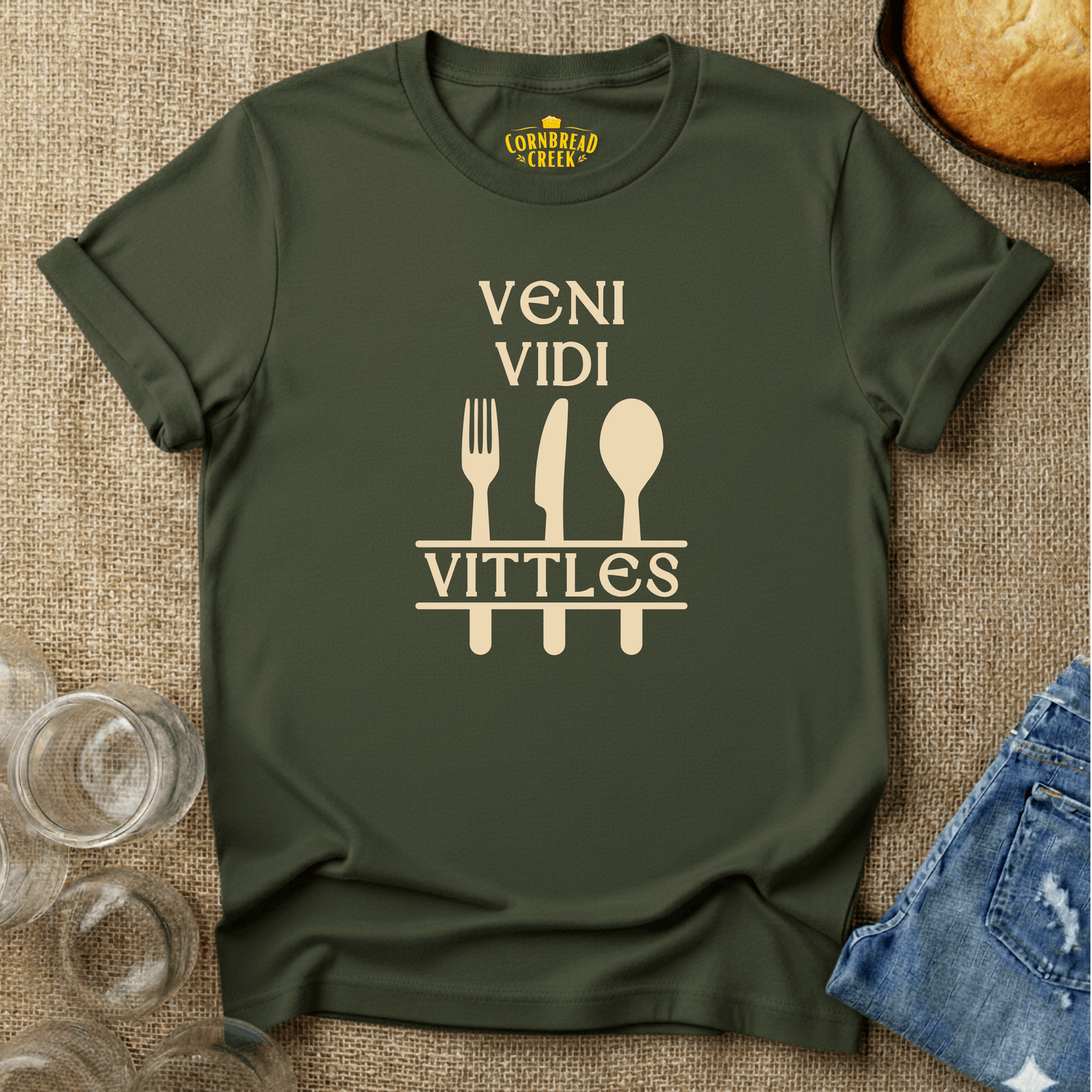 Veni Vidi Vittles T-Shirt Chicken and Rural Homestead Graphic tee Cornbread Creek