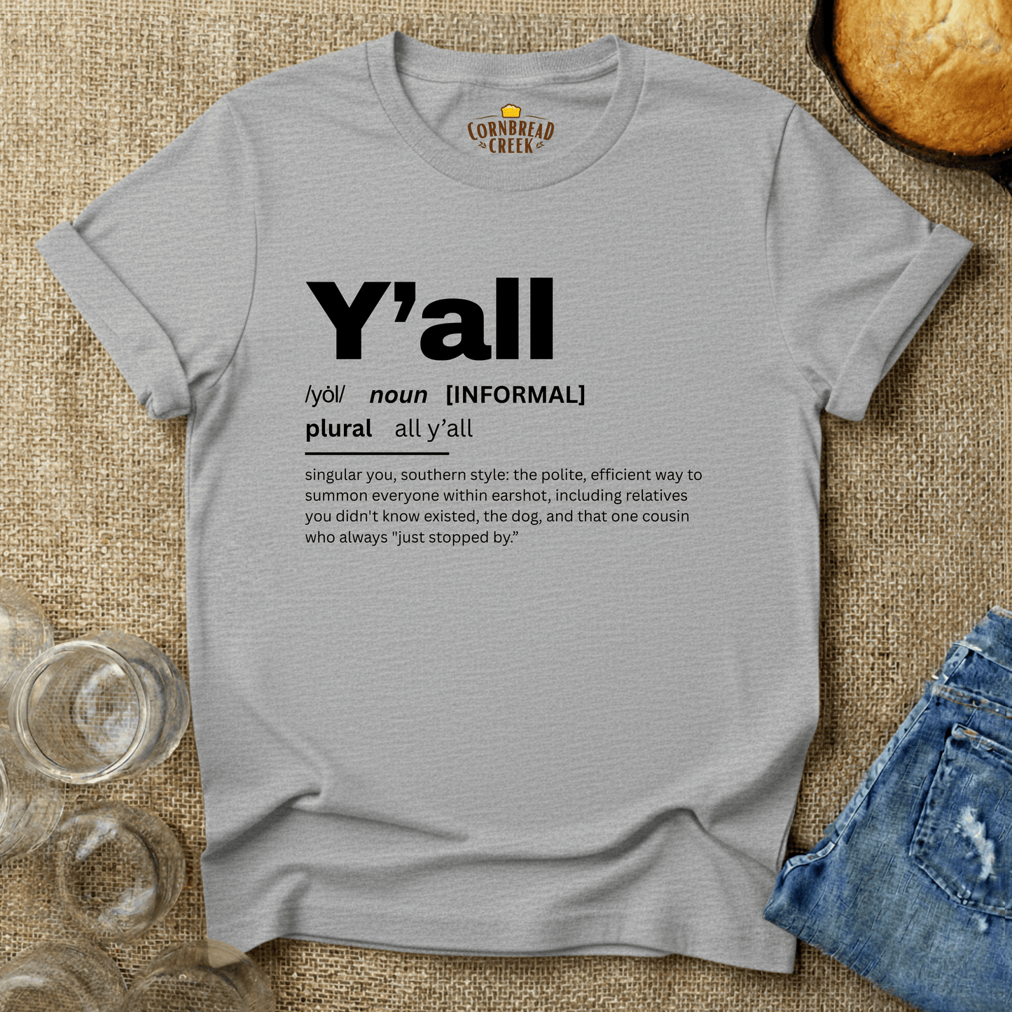 Y'all Definition T-Shirt Chicken and Rural Homestead Graphic tee Cornbread Creek
