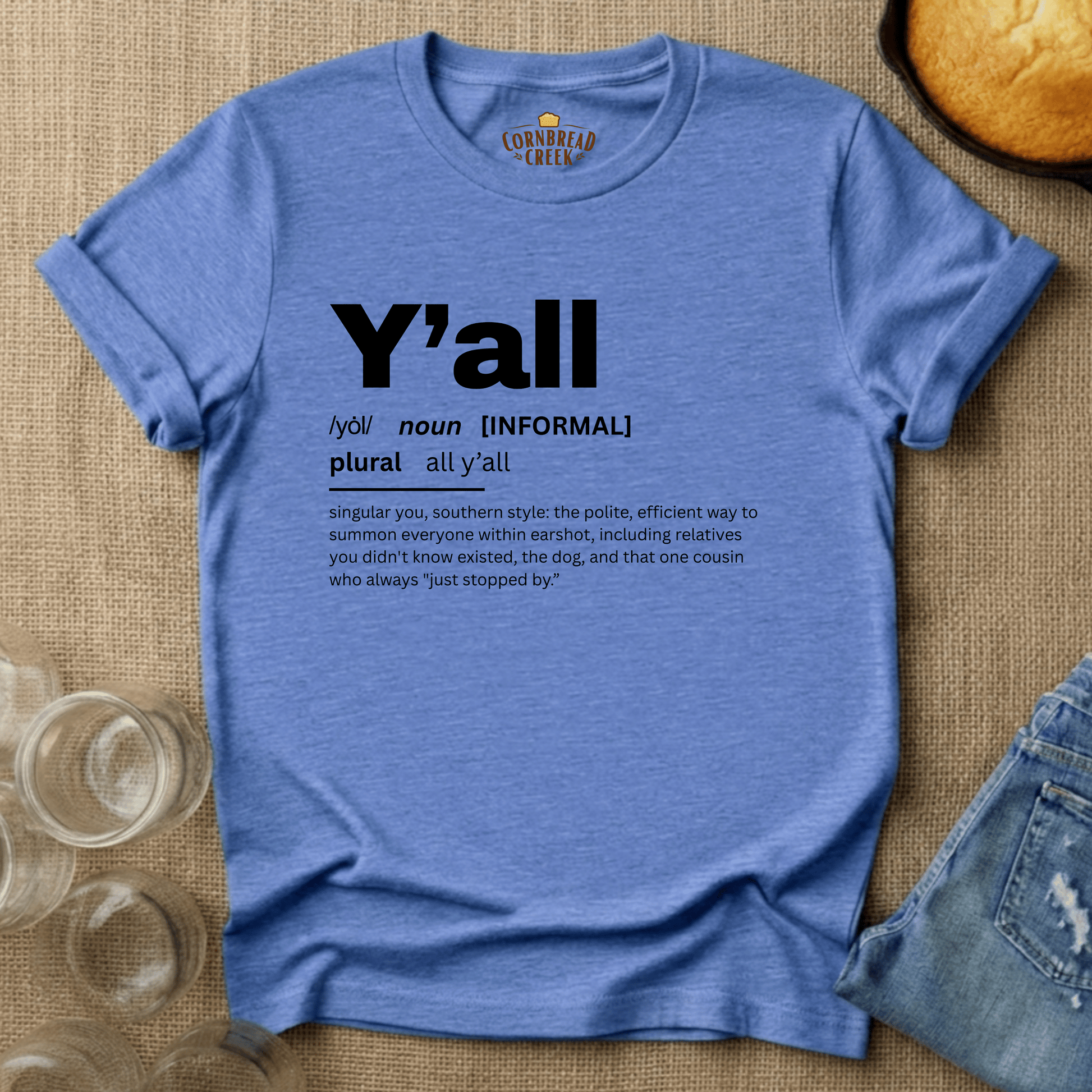 Y'all Definition T-Shirt Chicken and Rural Homestead Graphic tee Cornbread Creek