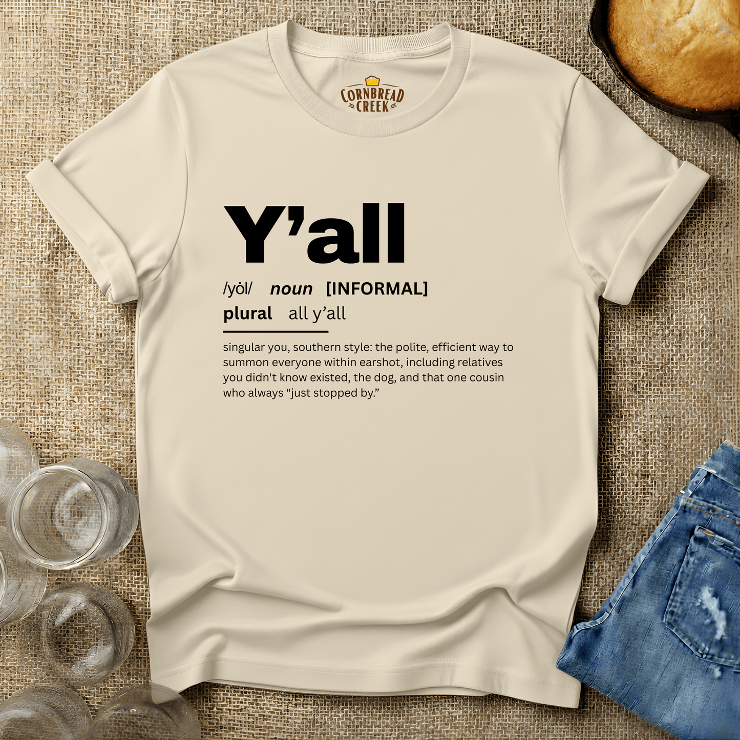 Y'all Definition T-Shirt Chicken and Rural Homestead Graphic tee Cornbread Creek
