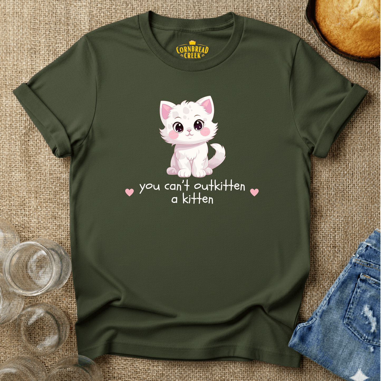 You Can't Outkitten a Kitten T-Shirt Chicken and Rural Homestead Graphic tee Cornbread Creek